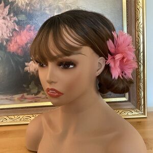 Rose Pink Feather Fascinator Hair Clip Accessory  Many more colors available!